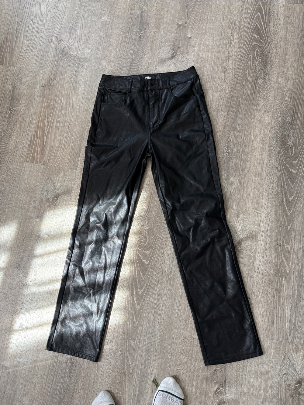 PAIGE Black Faux Leather Straight-Leg Pants